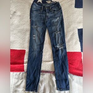 American Eagle Outfitters Distressed Dark Blue Skinny Jeans